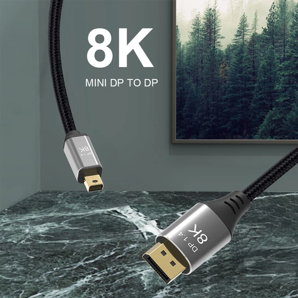 Mini DP to DP Cable Conversion Cord Adapter 8K@60Hz 4K@144Hz DisplayPort 1.4 C - Image 4 of 4