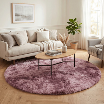 Fluffy Hochflor Shaggy Teppich Altrosa Rund