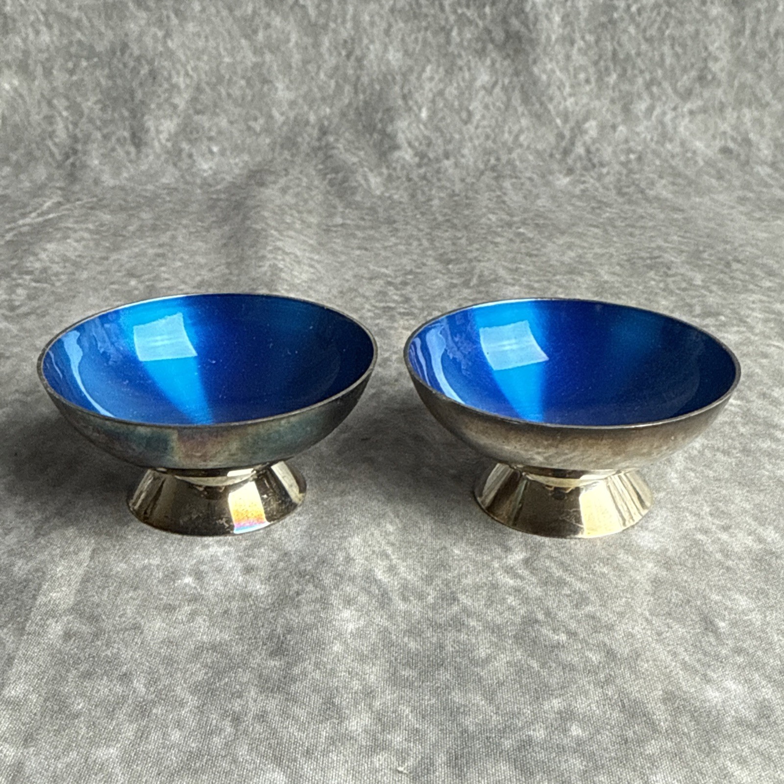 Mid-Century Silver w/Blue Enamel Open Salts Georg Jensen Denmark