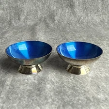 Mid-Century Silver w/Blue Enamel Open Salts Georg Jensen Denmark