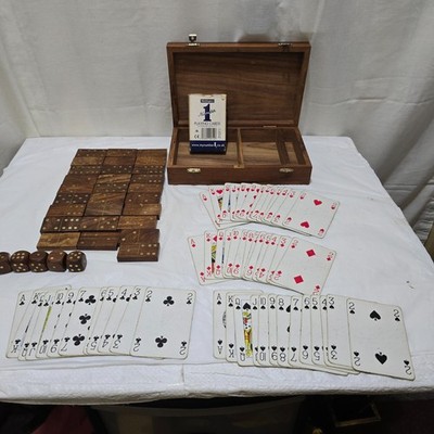 Holz Spielkarte, Backgammon/Würfel Set mit Messing Intarsien Palisander Etui Geschenk