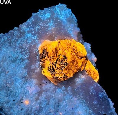 1045 Gr. Fluorescent Rare Afghanite Combined W/ Lazurite Crystal On Calcite @Afg