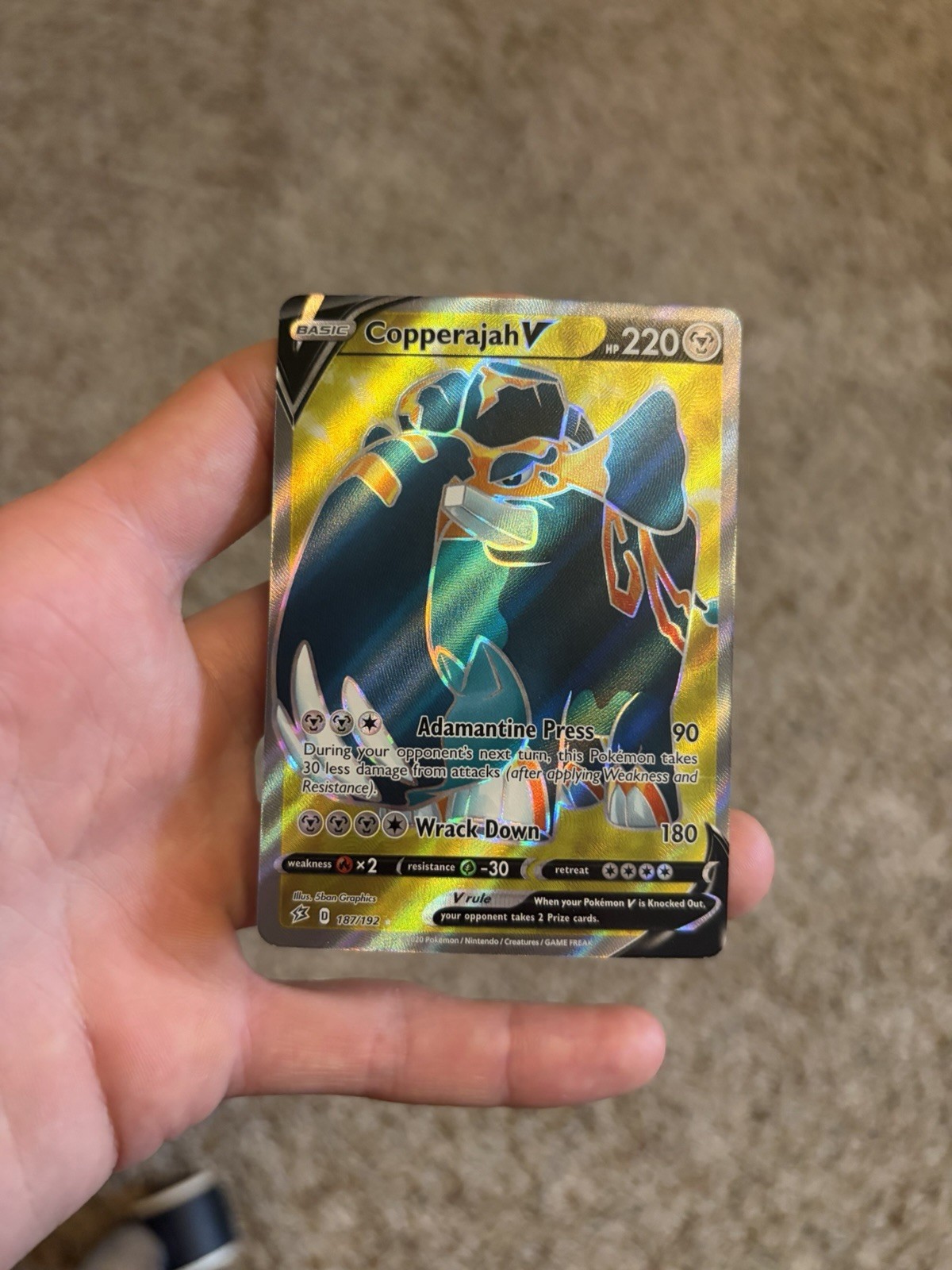 Pokemon Card Copperajah V 187/192 Rebel Clash Full Art Near Mint Card