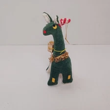 Vintage 50s Japan Green Giraffe Hard Plush Stuffed Animal Christmas Ornament