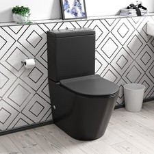 Nes Home Rimless Round Close Coupled Toilet Pan, Cistern & Seat Matte Black