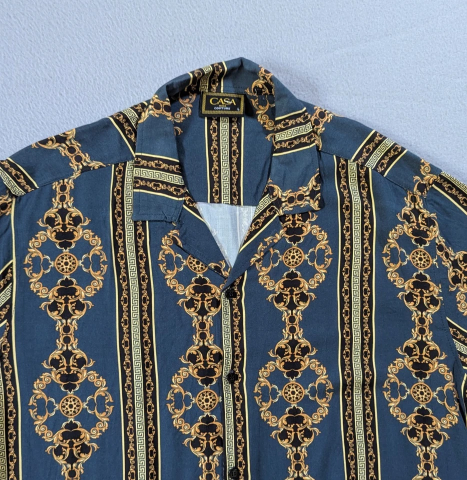Casa Moda Couture Shirt Mens Large Baroque Striped Pattern Short Sleeve - Image 2 of 4