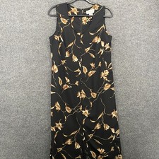Casual Corner Dress Size 10 Black Floral Button Up Sleeveless Vintage 90s Ranch