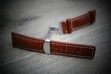 20mm Brown Crocodile Leather Watch Strap Watch Band On Deployment Clasp