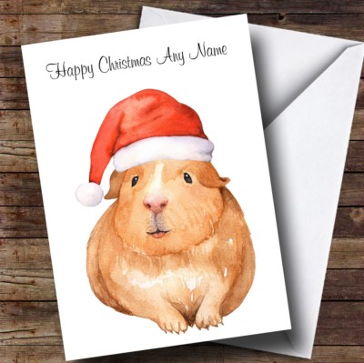 Süße Aquarell Meerschweinchen Nikolausmütze personalisiert Kinder Weihnachtskarte