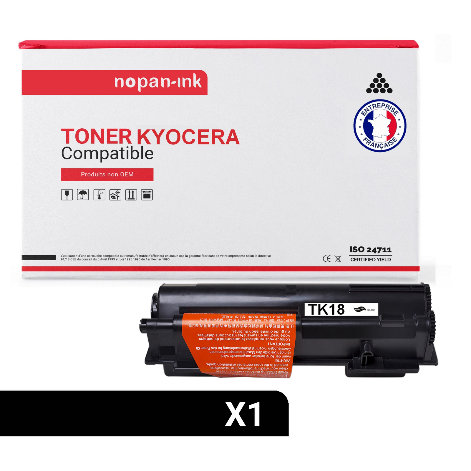 Toner KYOCERA TK18 compatible noir NOPAN-INK pour gros volumes de bureau