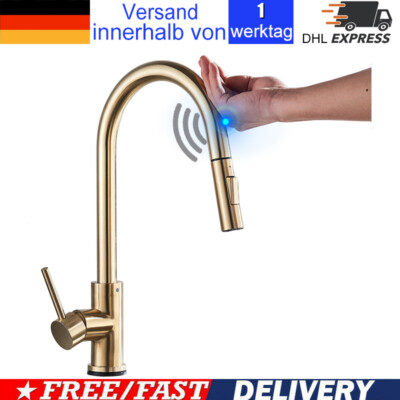 Touch Sensor 360° Ausziehbar Küchenarmatur Wasserhahn Gebürstetem Gold