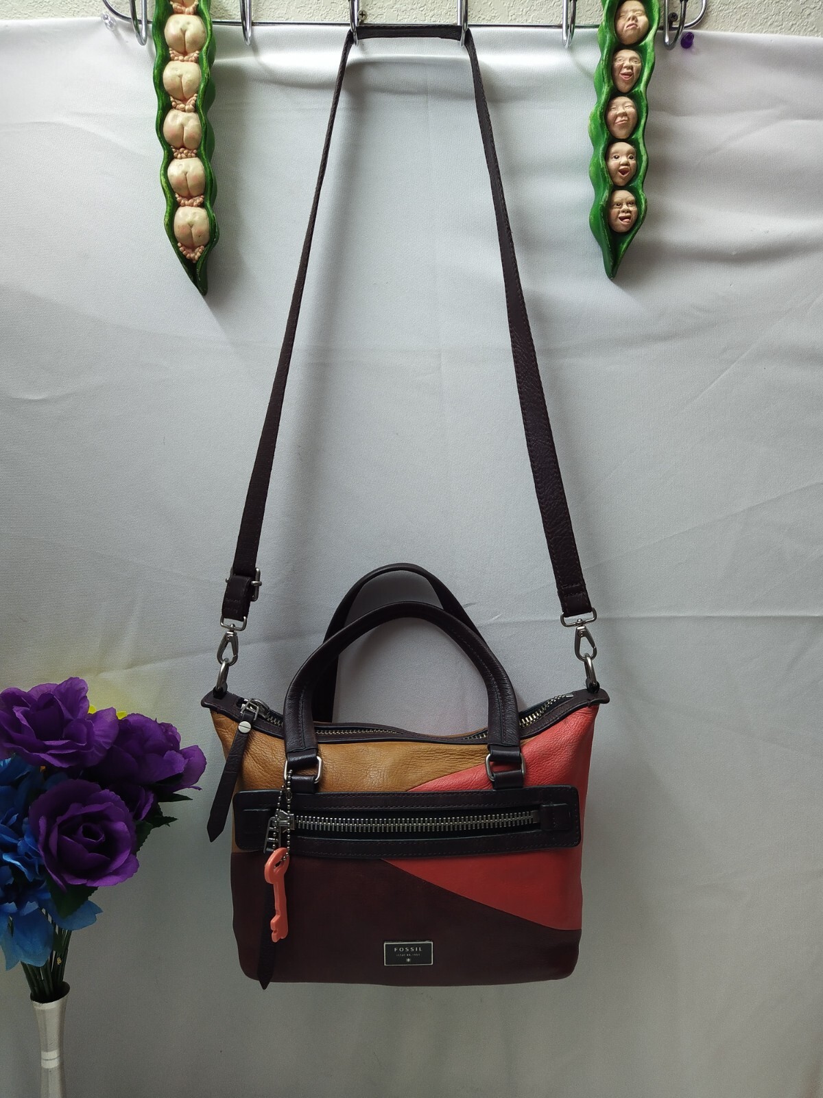 Fossil Dawson Patchwork Multicolor Leather Satche… - image 6