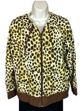 Onque Casuals Sweatshirt Size L Zip-Up Hooded Two Pockets Cotton Leopard Print