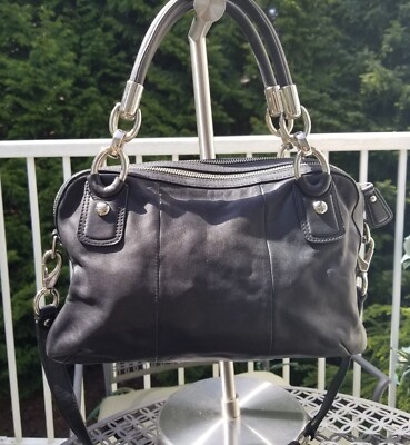 COACH #F22304 Kristen Black Leather Double-Zip Satchel Shoulder