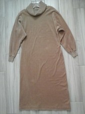 Vintage 60's Camel Brown Long Sleeve Cowlneck Cotton Velour Short Dress Size S