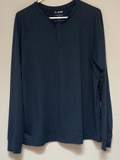 01.Algo Perfomance Mens Henley Blue Long Sleeve Wicking Anti Odor UV 40 Large