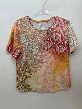 Alia Petite T-Shirt Short Sleeve Multicolored  Round Neck Womens Size PM