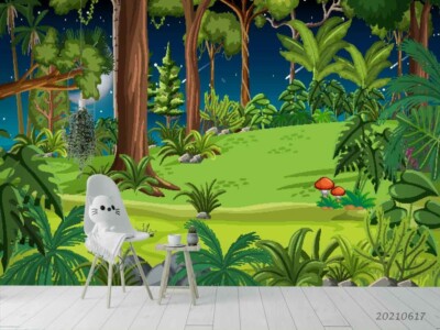 3D Forest Plant Illustration Self-adhesive Removable Wallpaper Murals