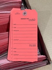 1000 ULINE 2-Part Repair Tags - #8, Pre-wired, Red, Consecutively Numbered