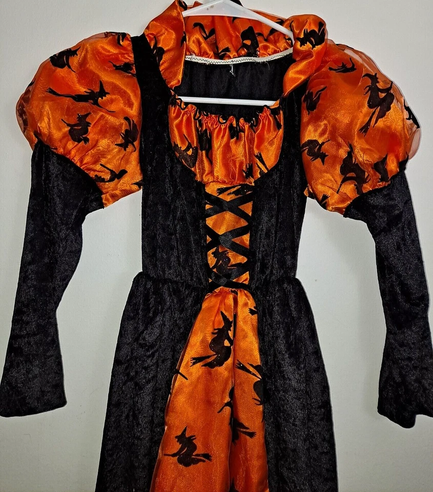 Vintage Halloween Mystic Witch Costume, Girls Size 7/8, Orange/Black, Gown & Hat - Image 3 of 4
