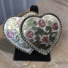 Double Heart Buckle Pink Flowers Gold Leaves W Brand USA Made Great  B77 