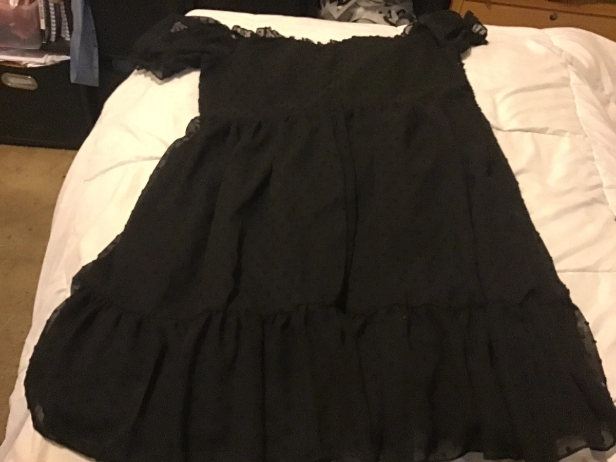 Shein 2XL Plus Size ROMWE Black Mesh Swiss Dot Off The Shoulder