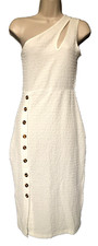 KOJOOIN Size S Asymmetrical Bodycon One Shoulder White Dress Stretch Sleeveless