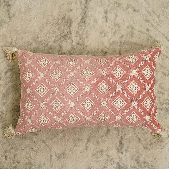 Embroidered Velvet Pillow Covers Set of 2 12x20 Cotton Cushion