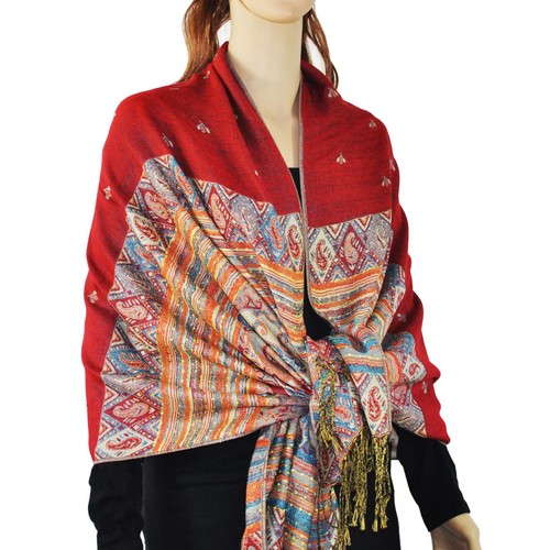 Rainbow Colorful Pashmina Scarf Soft Thick Wrap with Bee Pattern for Travel - Picture 5 of 16