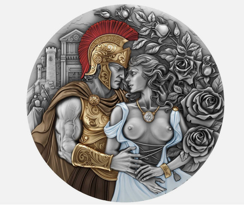 2026 Cameroon 2 oz Silver Coin Ares & Aphrodite Gold Gild .02 ct Diamond NEW