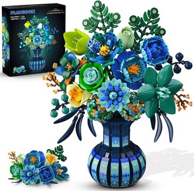 PLAXSOON Flowers Building Set with Vase, 1309pc Botanical Art Decor