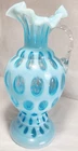 1947-1951 Fenton Large Vase Glass Blue Opalescent Coin Dot Blue Pattern Ruffled