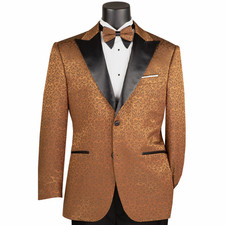 VINCI Men's Brown Floral Jacquard 2 Button Regular Fit Tuxedo Jacket - NEW