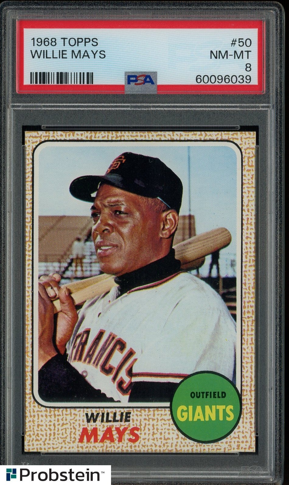 1968 Topps #50 Willie Mays San Francisco Giants HOF PSA 8 NM-MT view 1