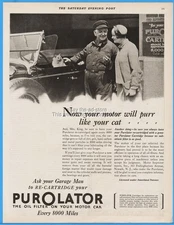 1929 Oil Purolator Filter Newark NJ Cat Photo Your Motor Will Purr Garage Man Ad
