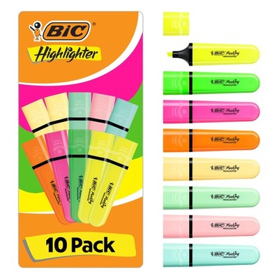 BIC Marking Flache Textmarker Stifte mit 1 Stück (10er Pack), Intensives Pastell 