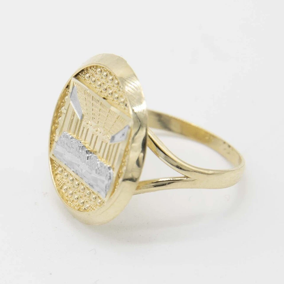 Diamond-Cut Round Last Supper Ring Real Solid 10K Yellow White Gold Size 7 - Image 3 of 4