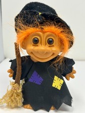 Russ VTG Halloween Witch Troll Orange Hair Brown Eyes Hat Broom 5 Inch MANY PICS