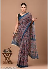 New Designer Indian Cotton Saree With Unstitched Blouse Piece For Women's