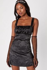 Lulu's Exquisite Outlook Black Floral Jacquard Satin Lace-Up Mini Dress