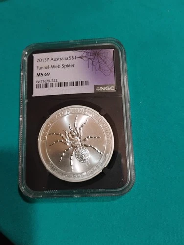 2015-P Australia Funnel Web Spider 1oz .999 Silver MS69 NGC Black Core