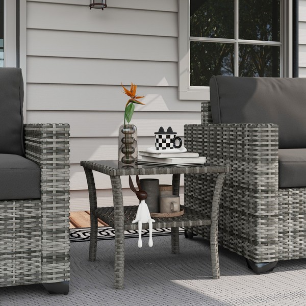Outsunny Polyrattan Gartentisch, 50 X 50 X 45Cm, Wetterfest Beistelltisch-image