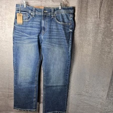 T.K. Axel Jeans Men's 34X30 Slim Boot Cut Stretch 5 Pocket Denim Distressed Hem