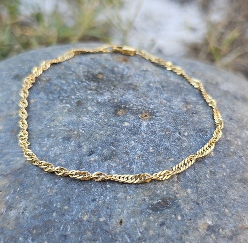 14k Solid Yellow Gold Singapore Open Twist Rope Bracelet 6.25"to 6.5"size 1.8g