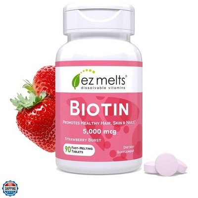 Dissolvable Biotin 5,000 mcg, Hair, Skin & Nail Support, Sugar-Free, 3- Suppl...