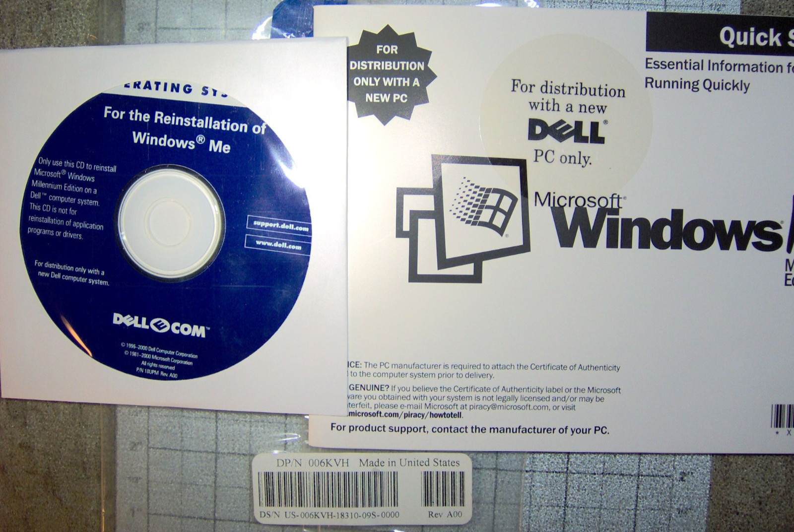 Microsoft Windows ME Millennium Dell OEM Reinstallation CD p/n 18upm + Guide