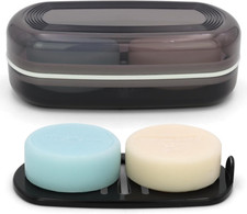 Shampoo Bar Holder, Large Soap Case with Drainage Tray, Black