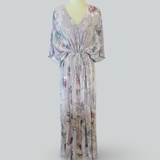 ODDI Purple Lilac Maxi Dress Short Sleeve Boho Cinch Tie Waist Button Front 2XL