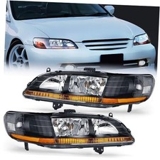 Headlight Assembly Compatible with 1998 1999 Black Housing Amber Reflector