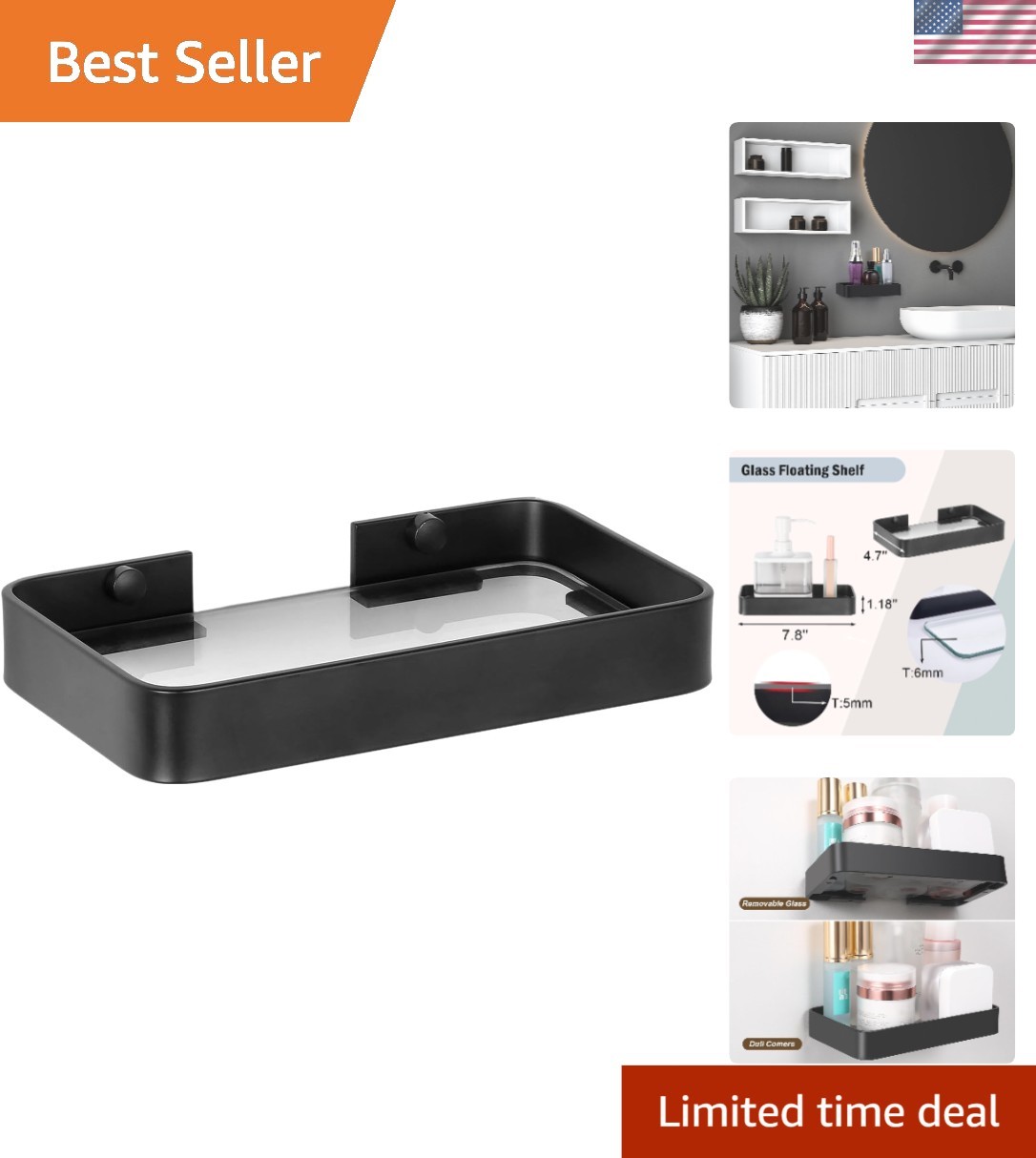 Small Bathroom Shelves Glass Floating Shelf Wall Organizer 8